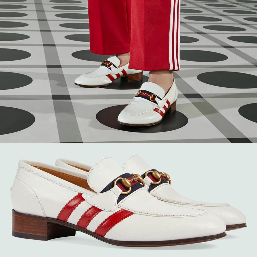 GUCCI SHOES ADIDAS TRIO STRIPE TREFOIL WHITE WEB HORSEBIT LOAFER sz 7.5 8
